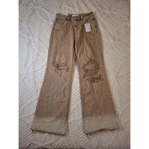Vervet Womens‎ 26 Leslie 90s Vintage Flare Jeans Tan Distressed Acid Wash Ombre